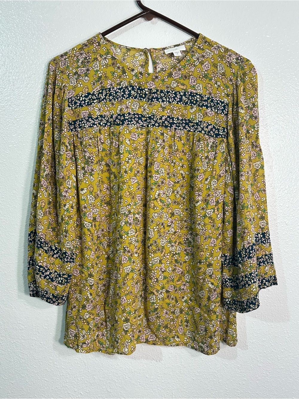 J.Jill Womens M T Floral Boho Blouse Yellow Peasant Boho Fairy Prairie County